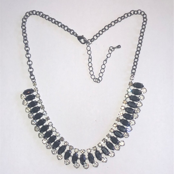 Gunmetal Gray Elegant Black and Clear CZ Rhinestone Statement Necklace - Picture 1 of 5